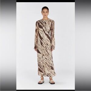 DISSH Brown and Cream Patterned Long Sleeve Dress